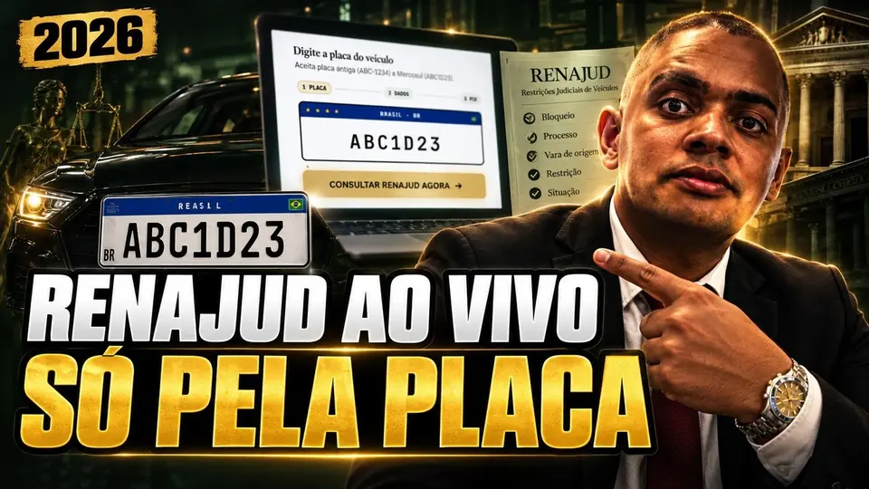 Dr. Gabriel Valério demonstra a consulta RENAJUD pela placa, ao vivo